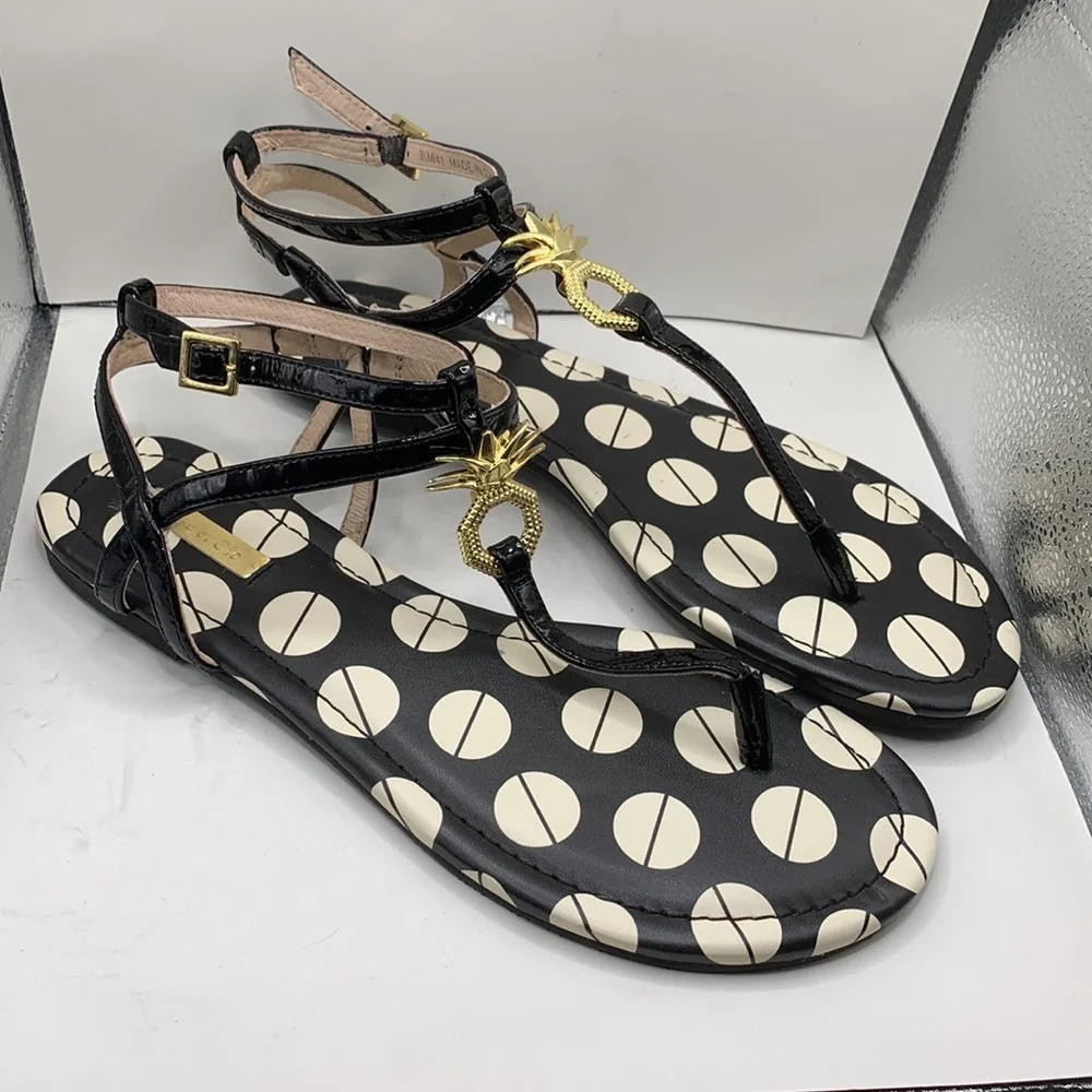 Louise et Cie Albaran Sandal Thong Black White Polka Dot Pineapple Size 9 1/2 - Picture 2 of 3